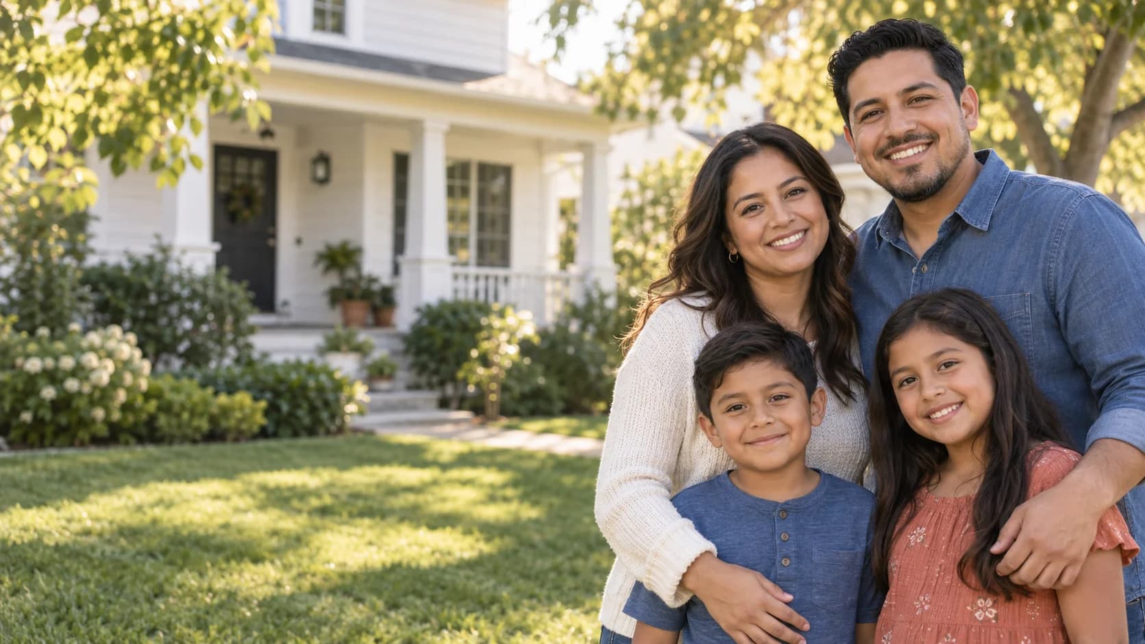 Imagen ilustrativa de una familia frente a una casa en Estados Unidos.